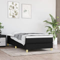 Das Boxspringbett misst 90 x 200 cm in Schwarz