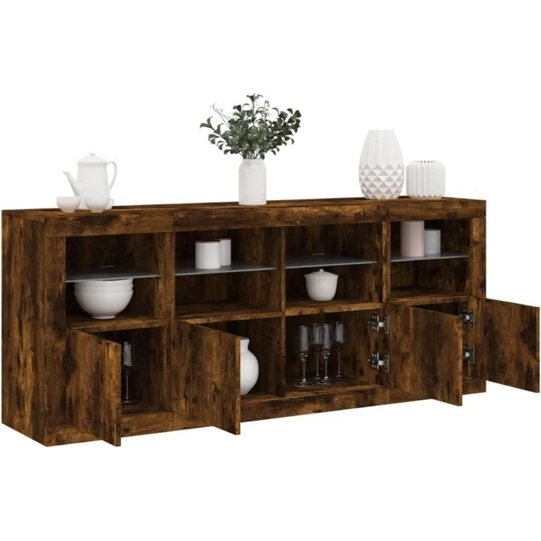 Sideboard aus Holzwerkstoff zeigt LED Beleuchtung