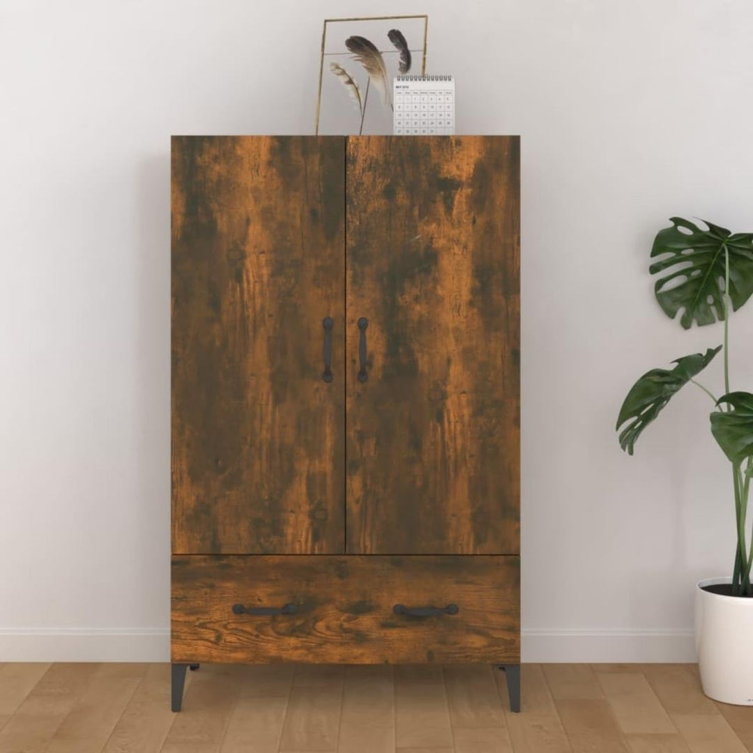 Der Hochschrank misst 70 x 31 x 115 cm aus Holzwerkstoff