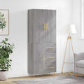 Eichenbraun und Grau bestimmt die Farbgebung von dem Hochschrank