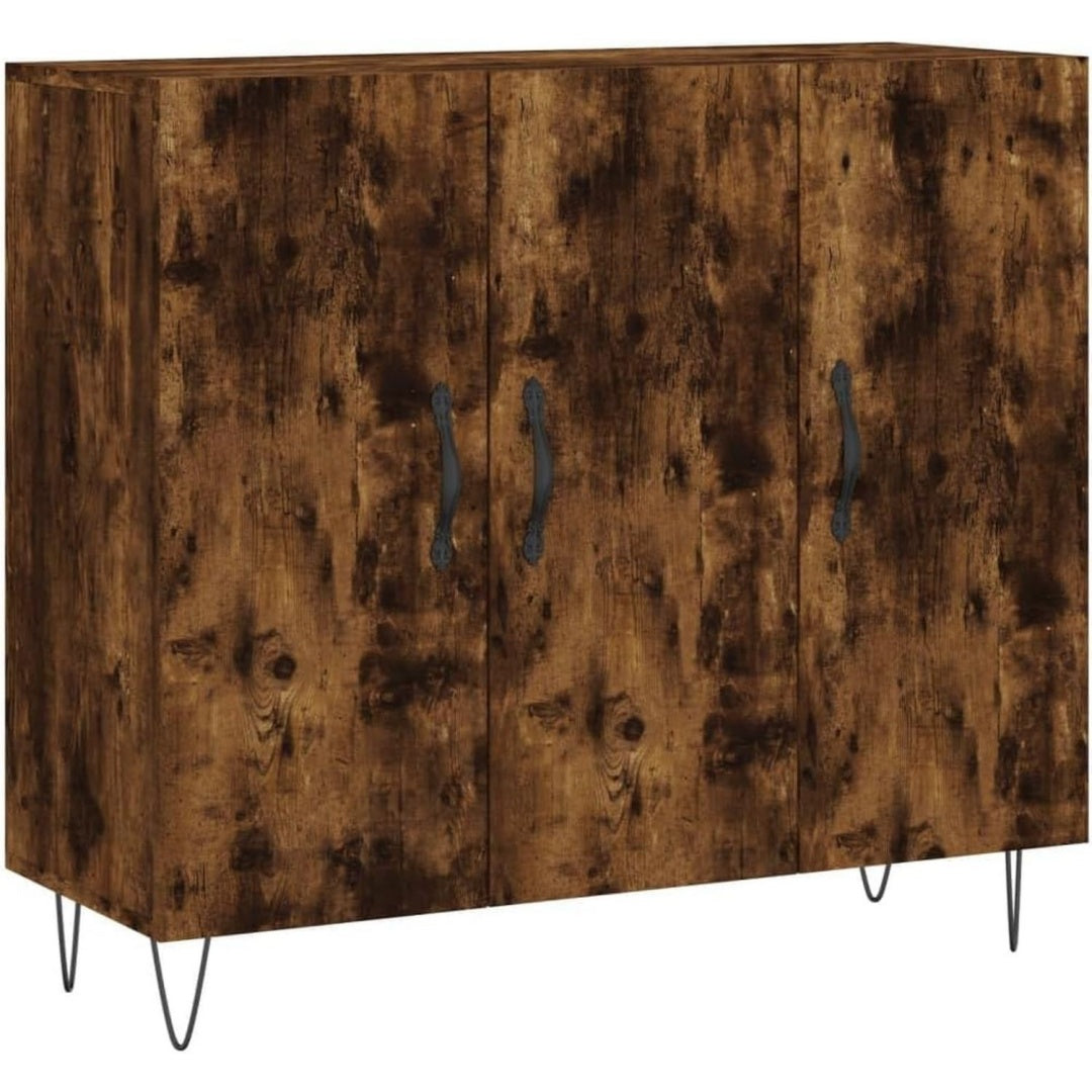 Ein Metallgestell praegt das Sideboard in Dunkelbraun