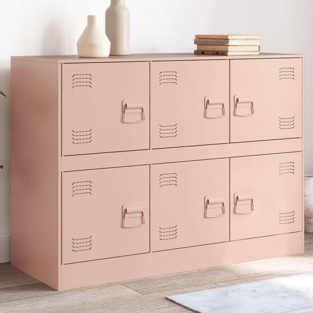 Das Sideboard misst 99 x 39 x 73 cm in Rosa