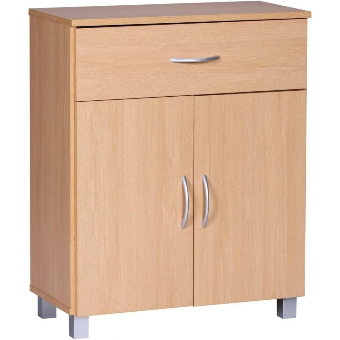 Geschlossener Stauraum an dem Sideboard aus Holzwerkstoff und Kunststoff