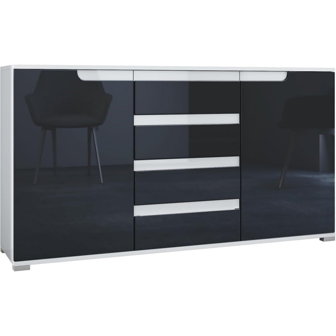 Sideboard verbindet glaenzende Oberflaechen und 4 Schubladen